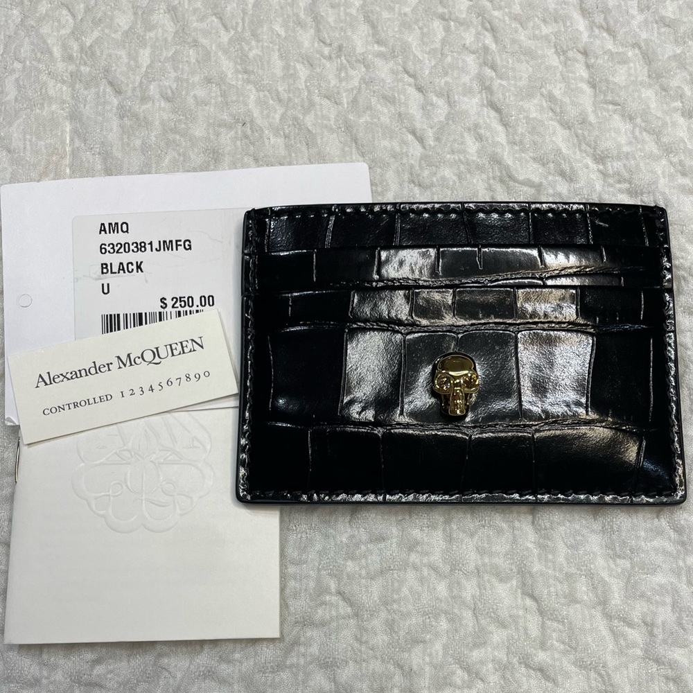 Alexander McQueen Black Croc Card Wallet
